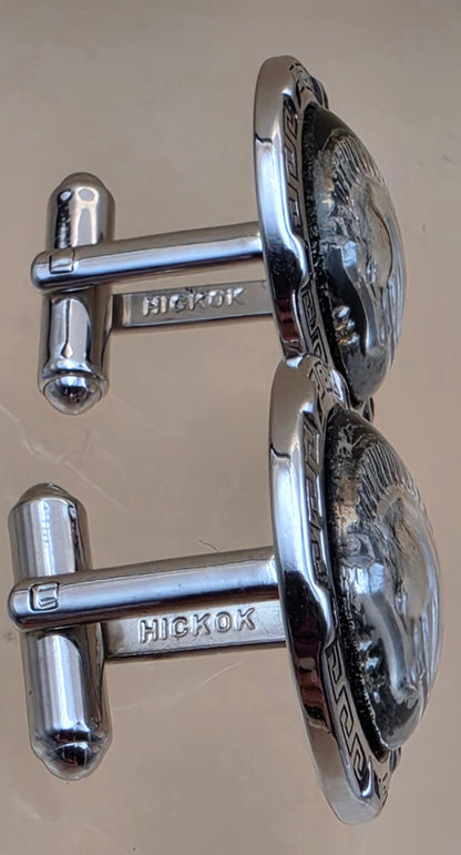HICKOK Pair of Horse Head/Silvertone/Black Vintage Cufflinks