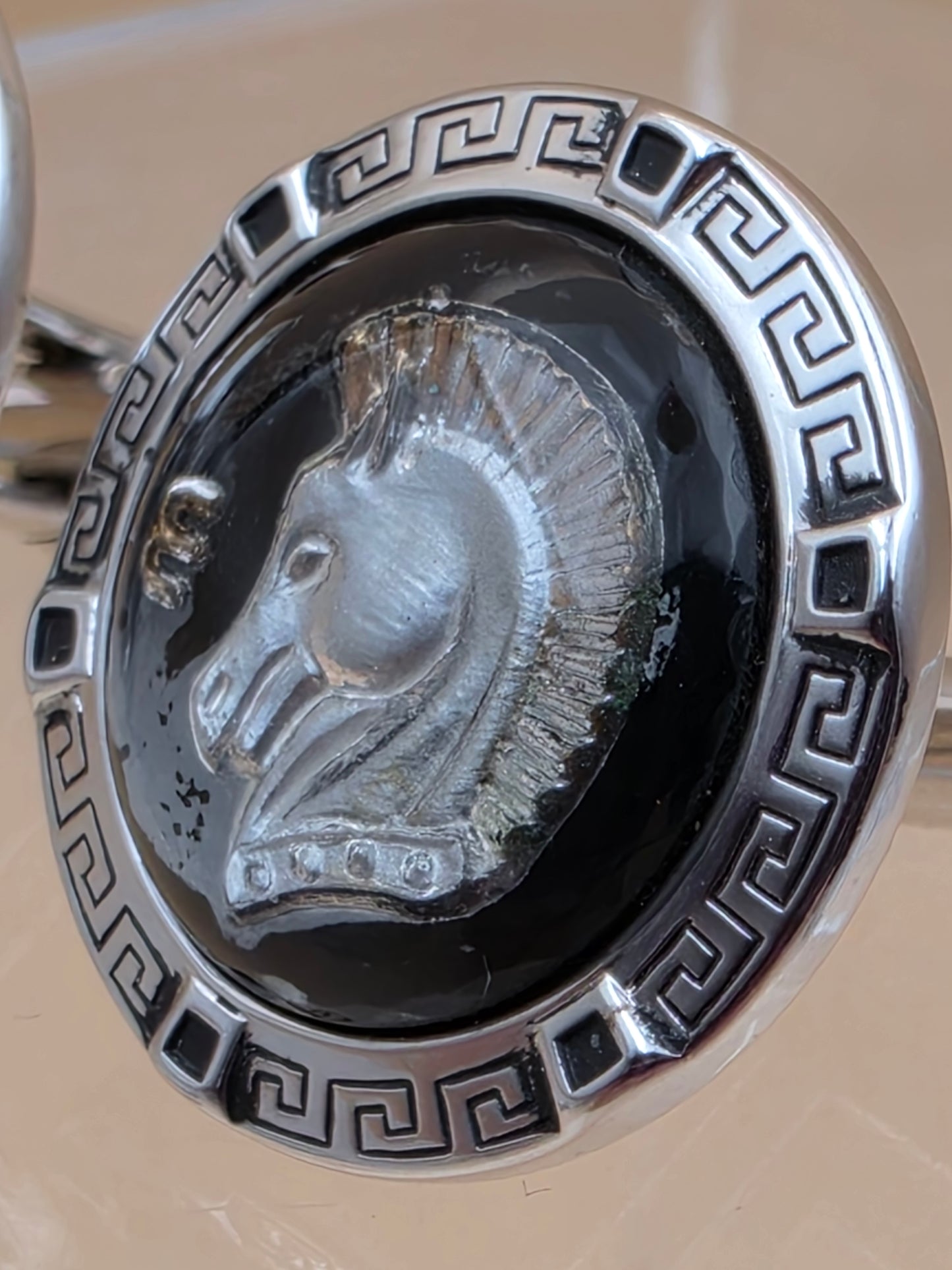 HICKOK Pair of Horse Head/Silvertone/Black Vintage Cufflinks