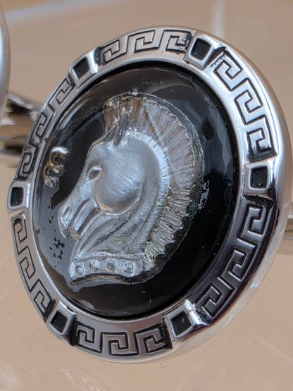 HICKOK Pair of Horse Head/Silvertone/Black Vintage Cufflinks