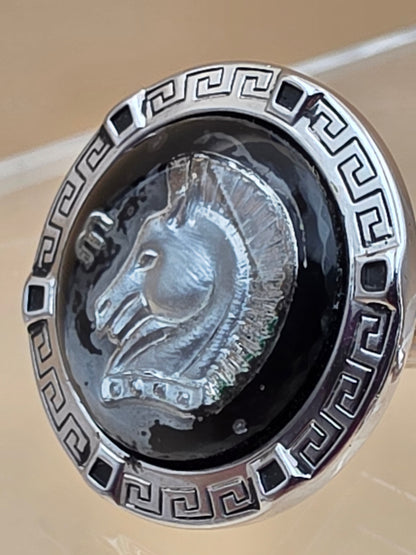 HICKOK Pair of Horse Head/Silvertone/Black Vintage Cufflinks