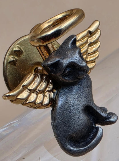 CAMCO Pewter/Goldtone/Guardian Angel Cat With Halo Vintage Tie Tack/Hat or Lapel Pin