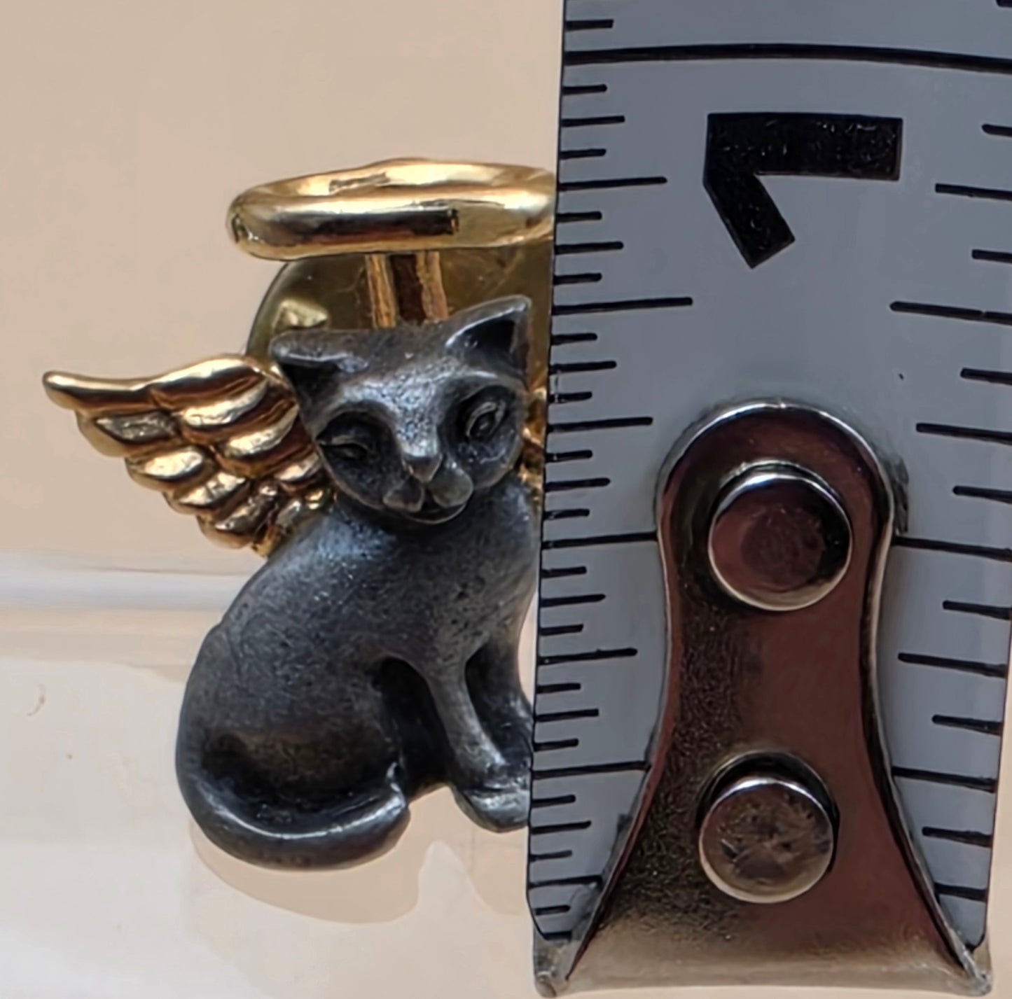 CAMCO Pewter/Goldtone/Guardian Angel Cat With Halo Vintage Tie Tack/Hat or Lapel Pin