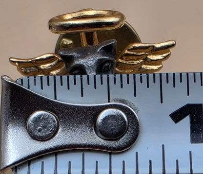 CAMCO Pewter/Goldtone/Guardian Angel Cat With Halo Vintage Tie Tack/Hat or Lapel Pin