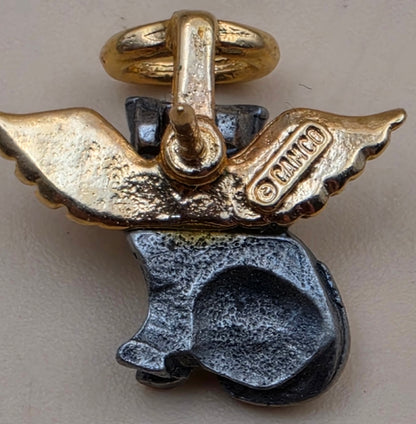 CAMCO Pewter/Goldtone/Guardian Angel Cat With Halo Vintage Tie Tack/Hat or Lapel Pin