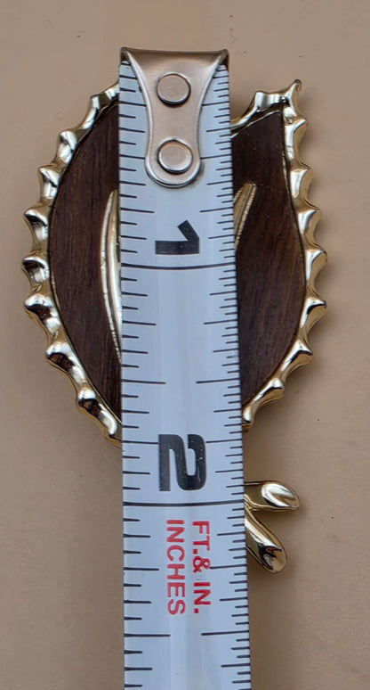 SARAH COVENTRY "Wooden Beauty" 1960's- 1970's Faux Wood Inlay/Silvertone Vintage 2.25" Leaf Brooch
