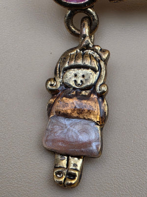 Antiqued Goldtone/Enamel Dangle Charm/ "Grandma" Vintage Brooch
