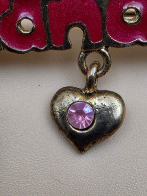 Antiqued Goldtone/Enamel Dangle Charm/ "Grandma" Vintage Brooch