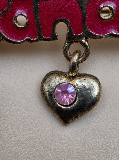 Antiqued Goldtone/Enamel Dangle Charm/ "Grandma" Vintage Brooch