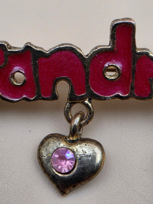 Antiqued Goldtone/Enamel Dangle Charm/ "Grandma" Vintage Brooch