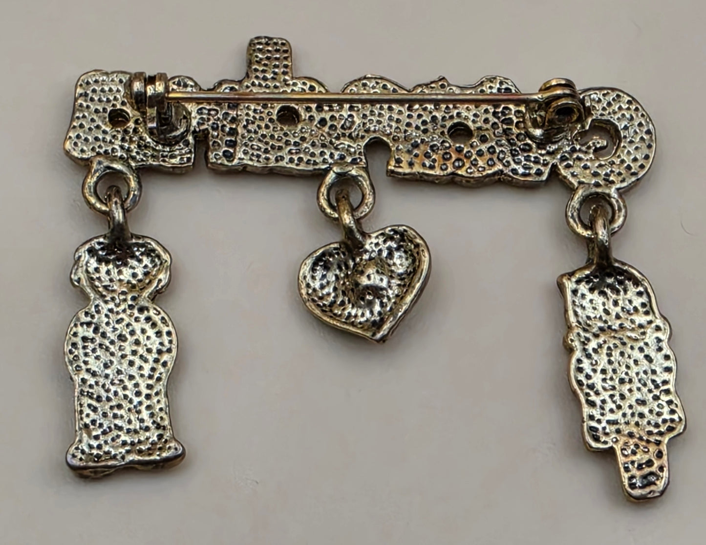 Antiqued Goldtone/Enamel Dangle Charm/ "Grandma" Vintage Brooch