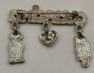 Antiqued Goldtone/Enamel Dangle Charm/ "Grandma" Vintage Brooch