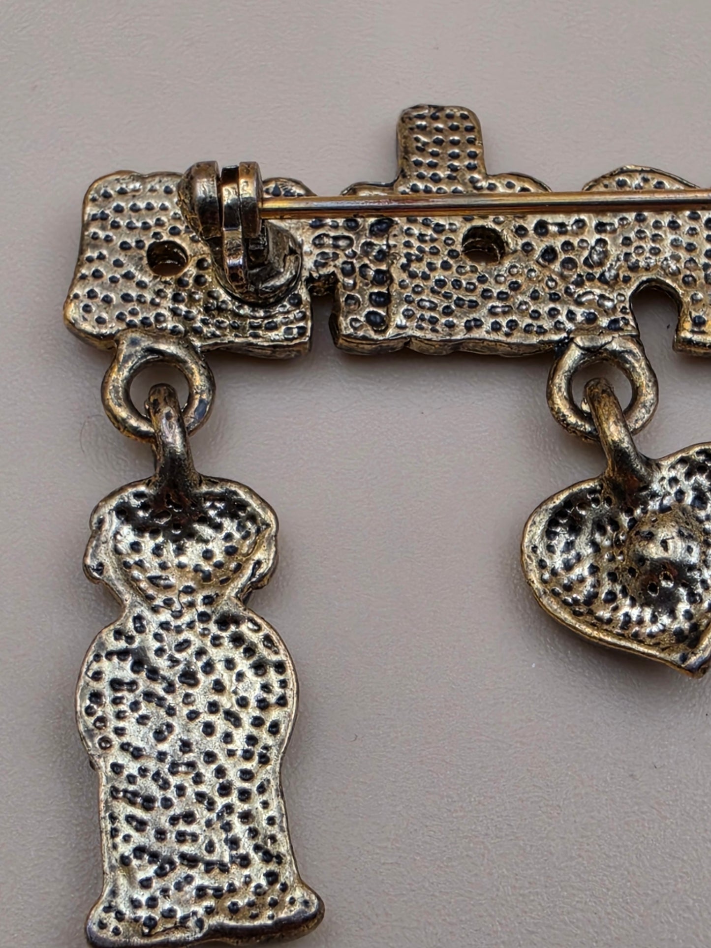 Antiqued Goldtone/Enamel Dangle Charm/ "Grandma" Vintage Brooch