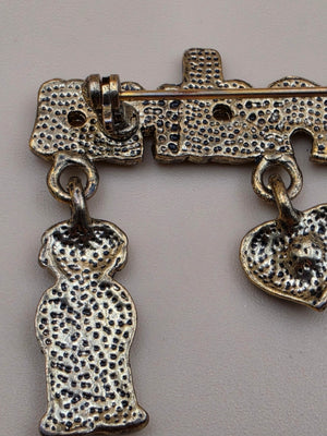 Antiqued Goldtone/Enamel Dangle Charm/ "Grandma" Vintage Brooch