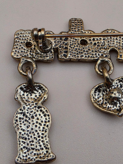 Antiqued Goldtone/Enamel Dangle Charm/ "Grandma" Vintage Brooch