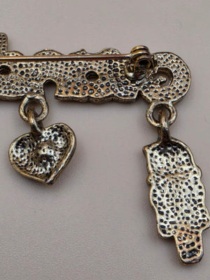 Antiqued Goldtone/Enamel Dangle Charm/ "Grandma" Vintage Brooch