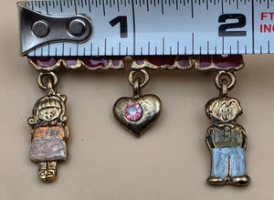 Antiqued Goldtone/Enamel Dangle Charm/ "Grandma" Vintage Brooch