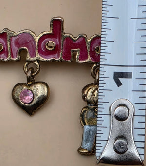 Antiqued Goldtone/Enamel Dangle Charm/ "Grandma" Vintage Brooch