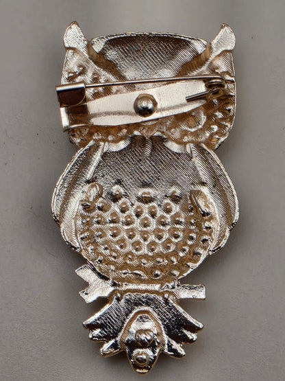 Multi Rhinestone Brown/White/Clear Owl on a Limb Brooch