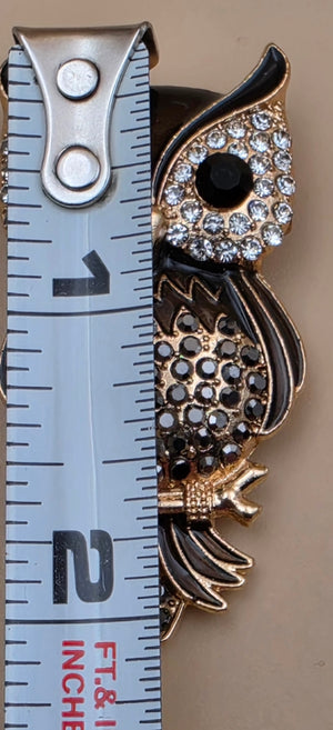 Multi Rhinestone Brown/White/Clear Owl on a Limb Brooch