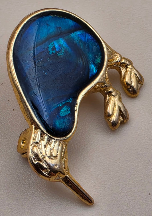 New Zealand Inlaid Kiwi Paua Shell/Gold Plated/1" Bird Brooch