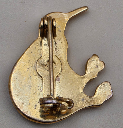 New Zealand Inlaid Kiwi Paua Shell/Gold Plated/1" Bird Brooch