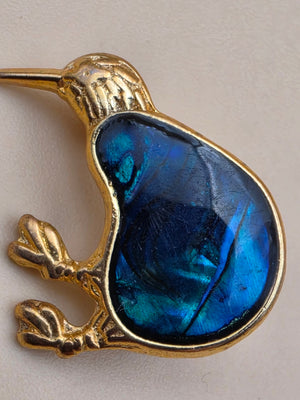 New Zealand Inlaid Kiwi Paua Shell/Gold Plated/1" Bird Brooch
