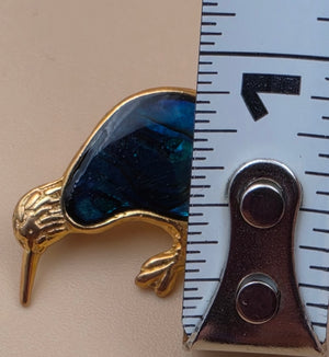 New Zealand Inlaid Kiwi Paua Shell/Gold Plated/1" Bird Brooch