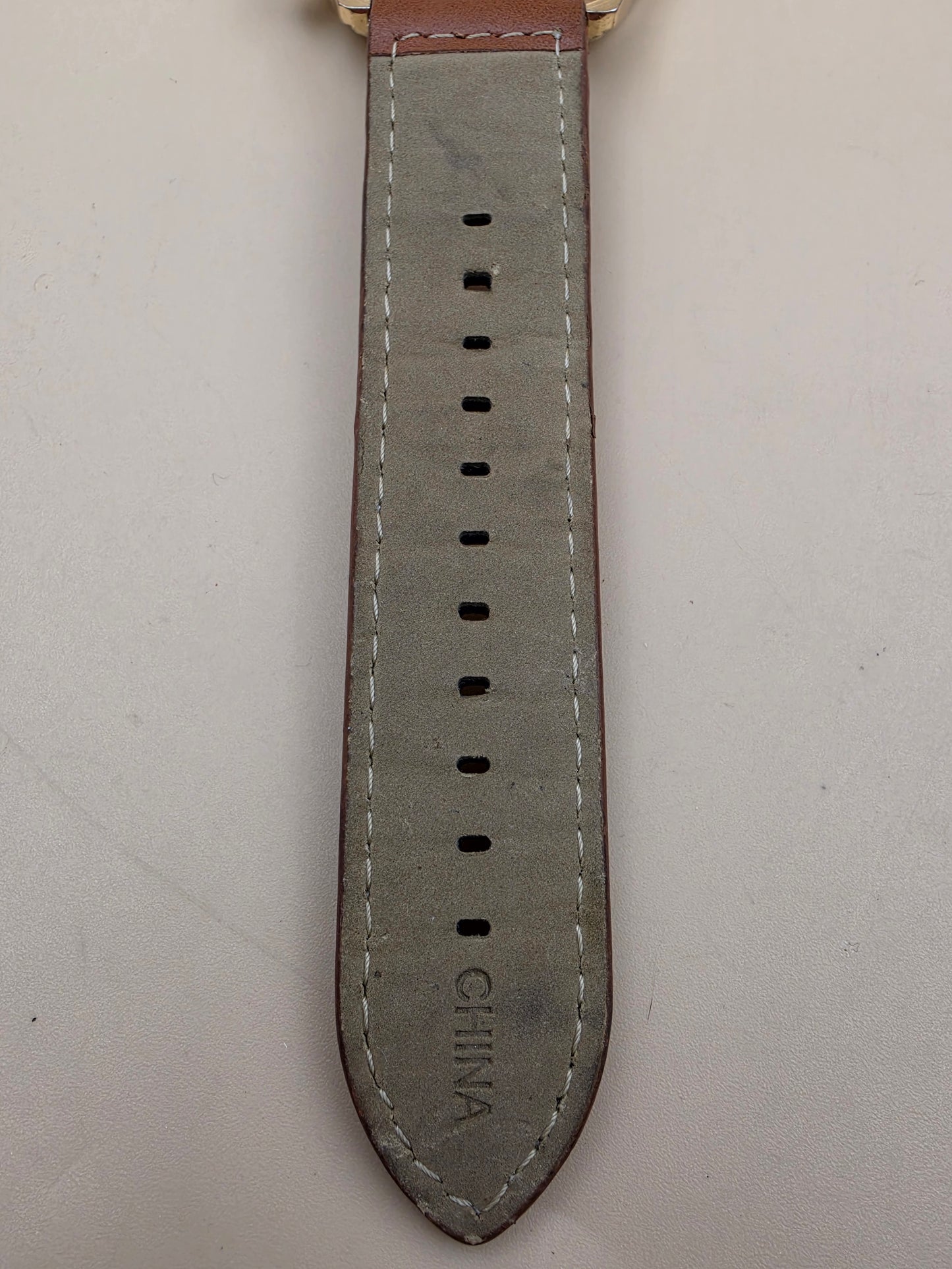 Blue Dial/Goldtone/Brown Stitched Band Men's Watch