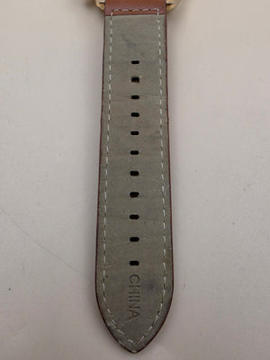Blue Dial/Goldtone/Brown Stitched Band Men's Watch