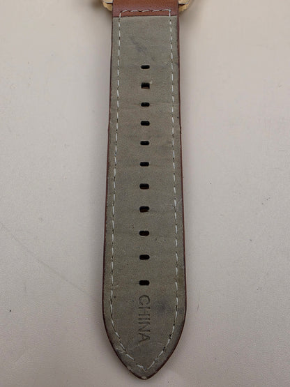 Blue Dial/Goldtone/Brown Stitched Band Men's Watch