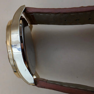 Blue Dial/Goldtone/Brown Stitched Band Men's Watch