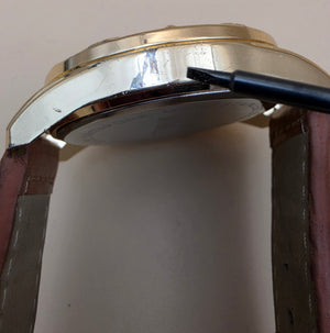Blue Dial/Goldtone/Brown Stitched Band Men's Watch