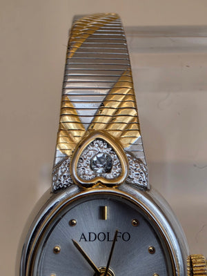 ADOLFO Vintage Goldtone/Silvertone/Heart Design Vintage Women's Adjustable up to 8" Watch