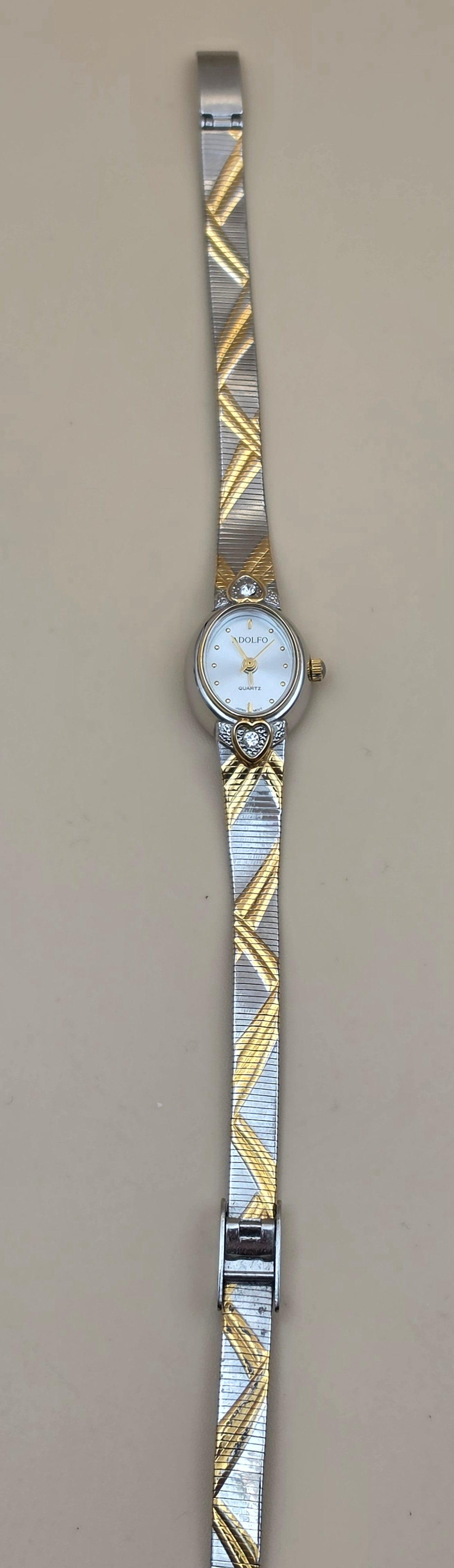 ADOLFO Vintage Goldtone/Silvertone/Heart Design Vintage Women's Adjustable up to 8" Watch