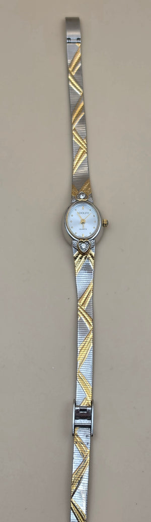 ADOLFO Vintage Goldtone/Silvertone/Heart Design Vintage Women's Adjustable up to 8" Watch