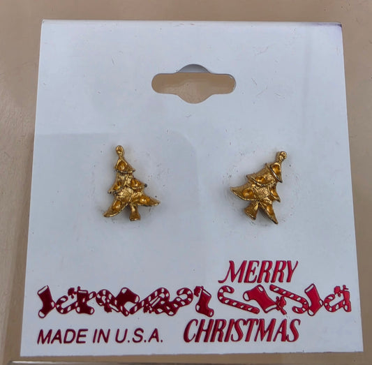 Goldtone Christmas Tree Stainless Steel Stud Earrings