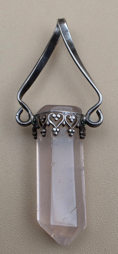 Sterling Silver/Rose Quartz Vintage 1.75" Pendant