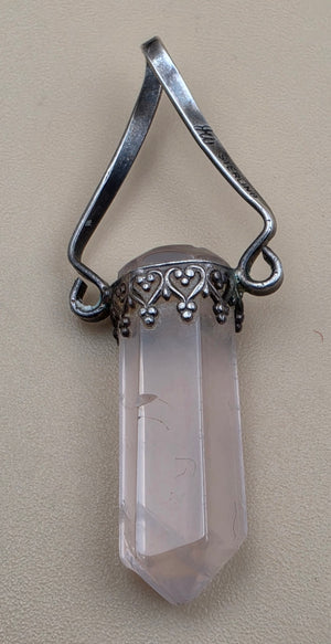 Sterling Silver/Rose Quartz Vintage 1.75" Pendant
