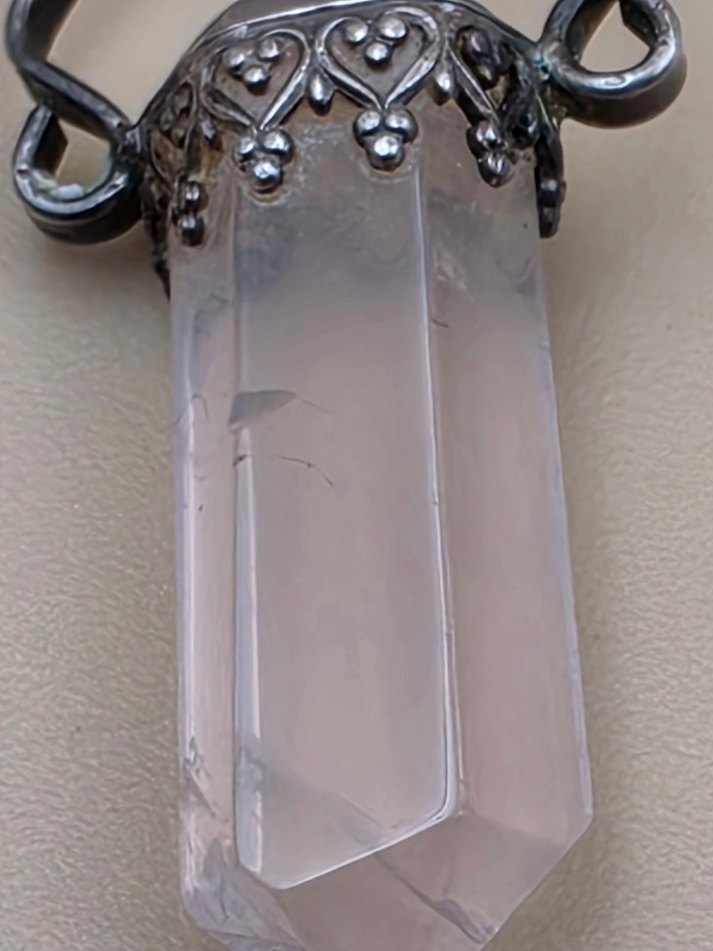 Sterling Silver/Rose Quartz Vintage 1.75" Pendant