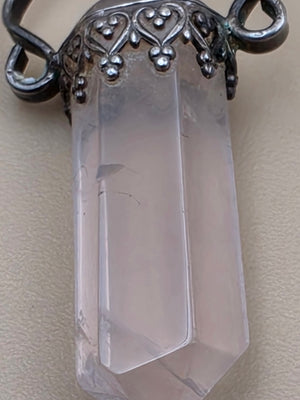 Sterling Silver/Rose Quartz Vintage 1.75" Pendant