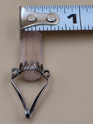Sterling Silver/Rose Quartz Vintage 1.75" Pendant