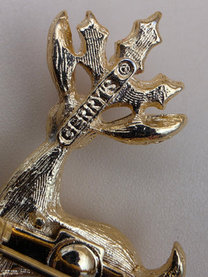 GERRYS Vintage Goldtone/Red/Green Enamel Christmas Reindeer Vintage Brooch