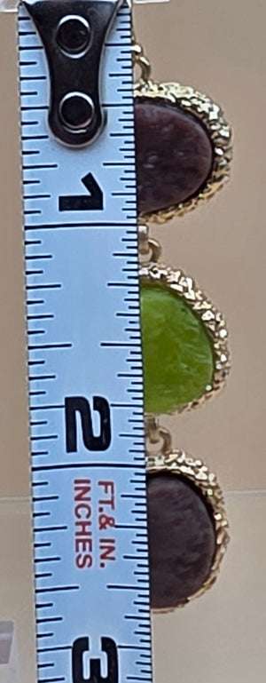 Green/Brown Druzy Stone Triple Dangle 3" Earrings