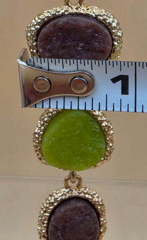 Green/Brown Druzy Stone Triple Dangle 3" Earrings