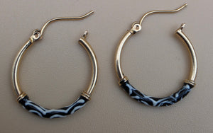 14K /Black/White Enamel 1" Hoop Earrings