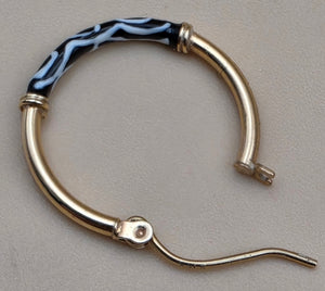 14K /Black/White Enamel 1" Hoop Earrings