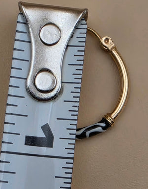 14K /Black/White Enamel 1" Hoop Earrings