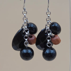 PREMIER DESIGNS Faceted Black Bead/Wooden Bead 1.75" Dangle Earrings