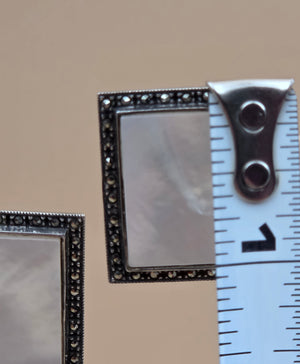 Marcasite/Mother Of Pearl/Sterling Silver 1.25" Rectangle Frame Earrings
