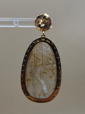 Gold Plated Sterling Silver/Diamond/Rutile Quartz 2" Dangle Earrings